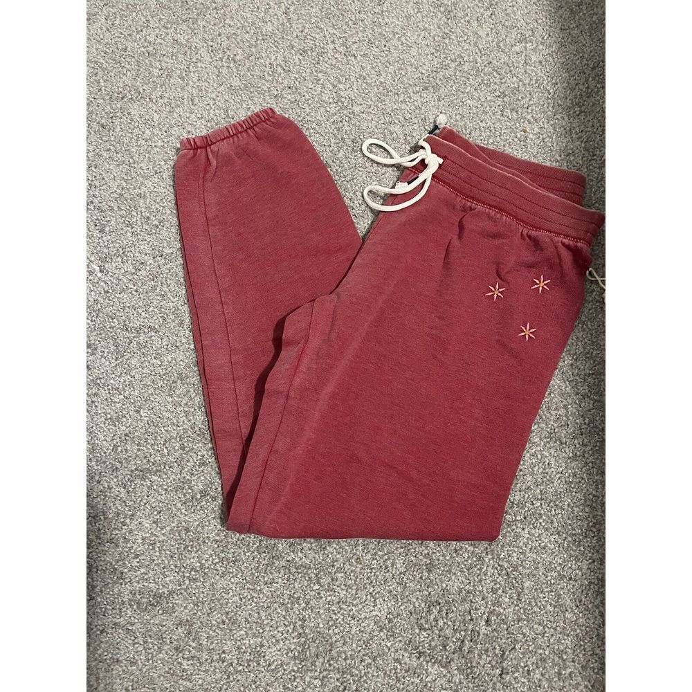 P.J.  Salvage Red Embroidered Flower Sweatpants Jogger Pajama Women's Large